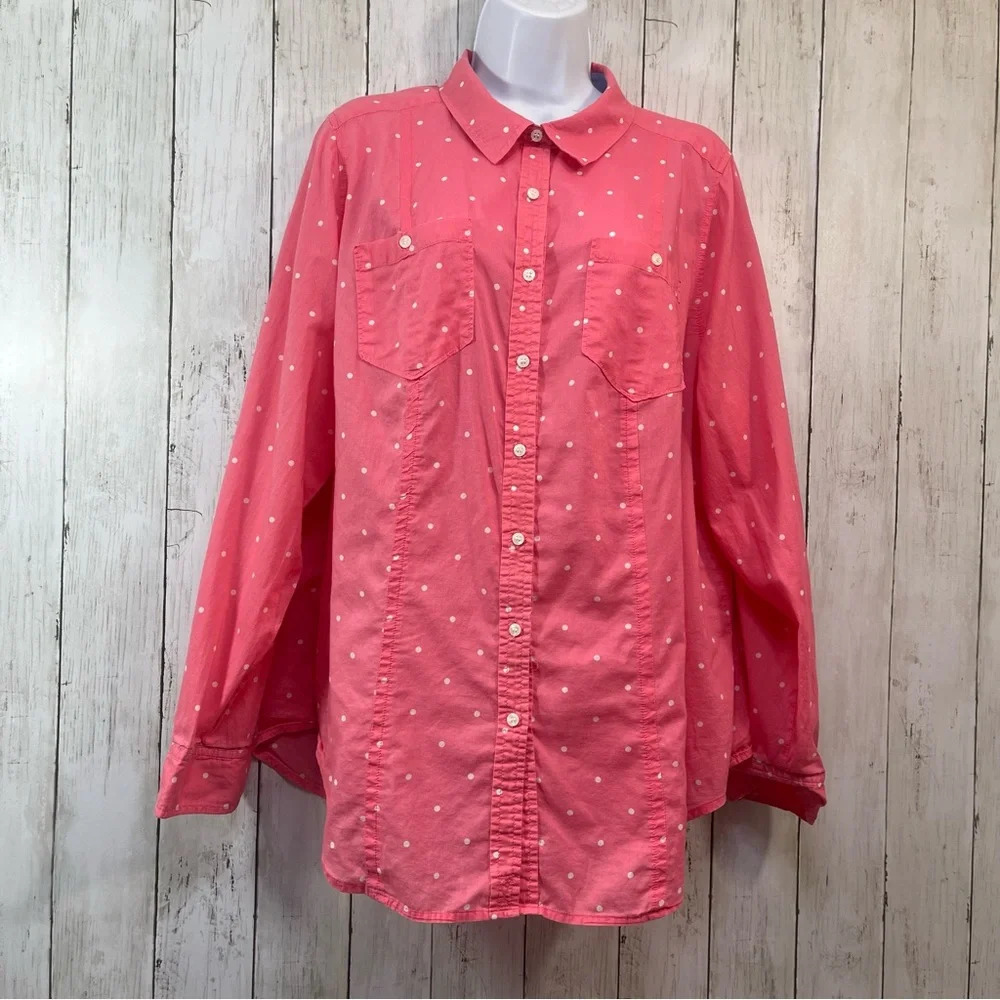 Lane Bryant Button Front Roll Tab Polka Dot Blous… - image 1